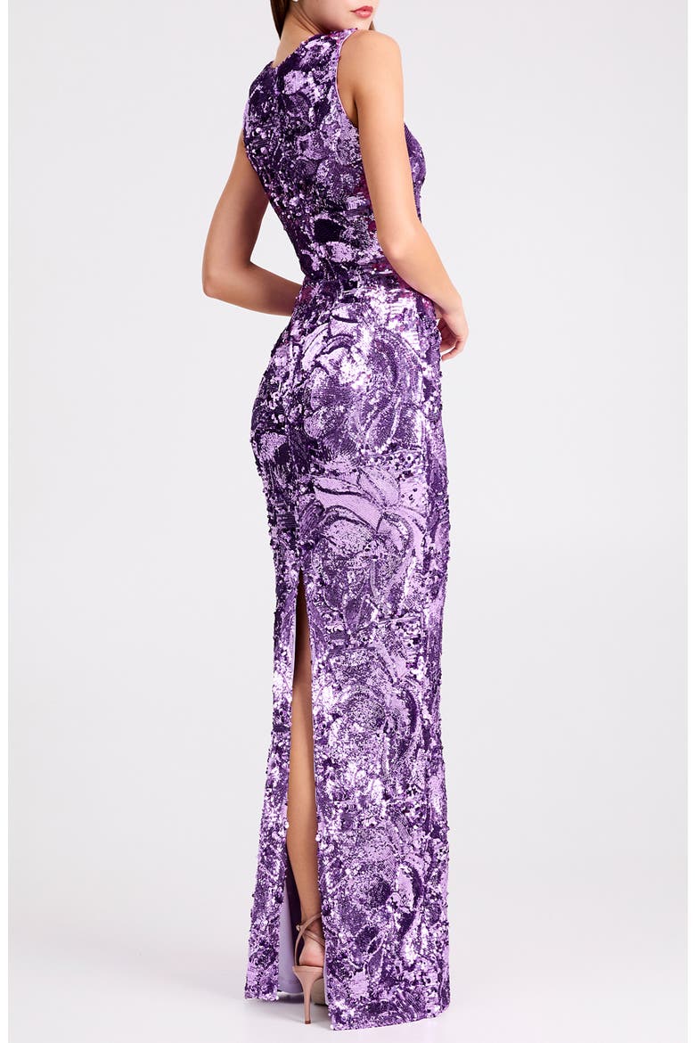 Iris Floral Sequin Gown, Alternate, color, VIOLET