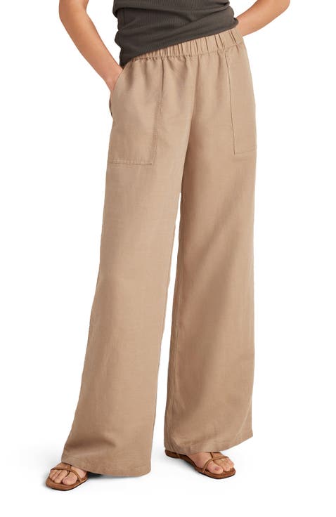 Linen Blend Dobby Wide Leg Pants
