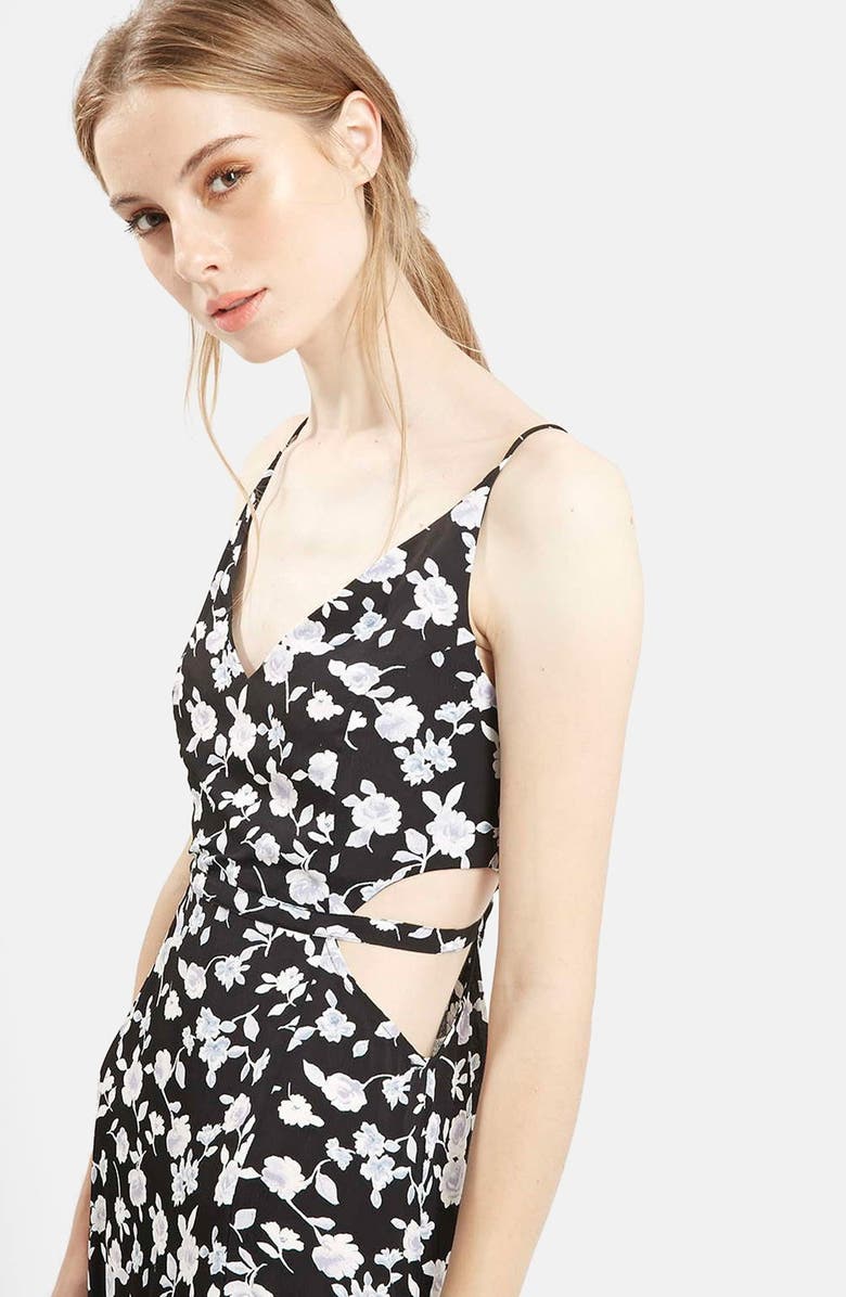 Topshop Rose Print Cutout Maxi Dress, Alternate, color,