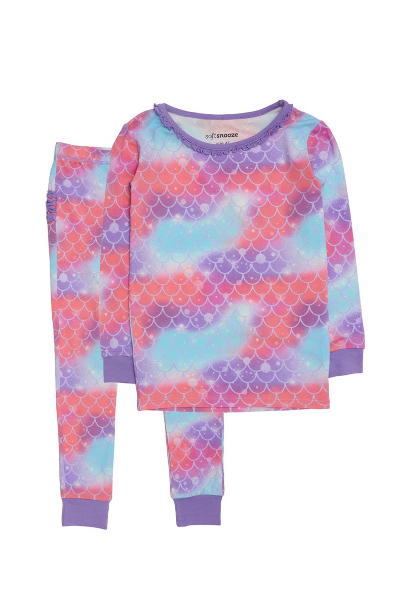 RuffleButts Toddler Girls Modal Blend Ruffle Long Sleeve Pajama Set, Signature Rear Ruffles, Main, color, Shimmer Mermaid Tale