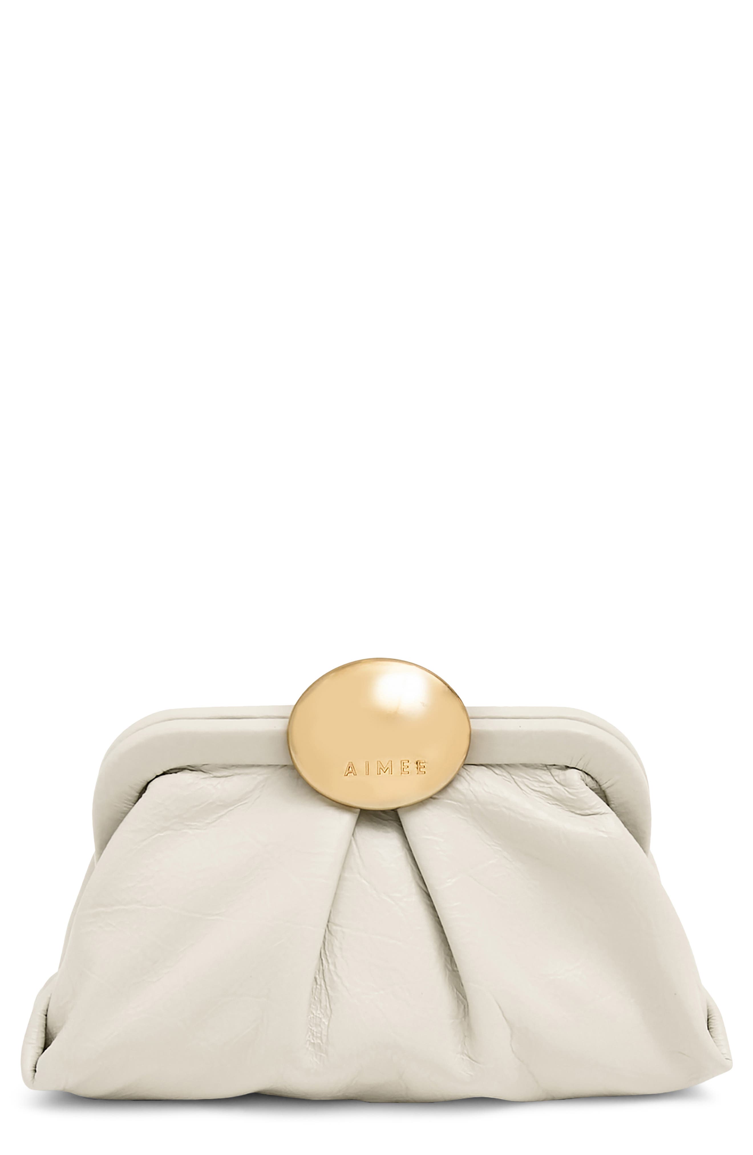 AIMEE Mini Full Circle Leather Frame Crossbody Clutch, Main, color, Chalk Crinkle