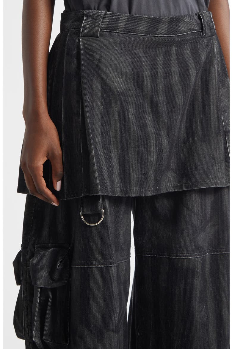 Lawn Plaid Skirt Overlay Cargo Pants, Alternate, color, BLACK WAVY FLOWER STRIPE