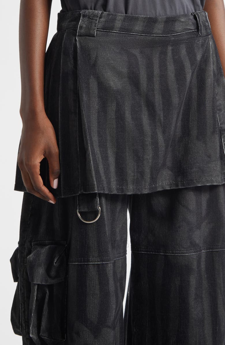 Collina Strada Lawn Plaid Skirt Overlay Cargo Pants, Alternate, color, Black Wavy Flower Stripe