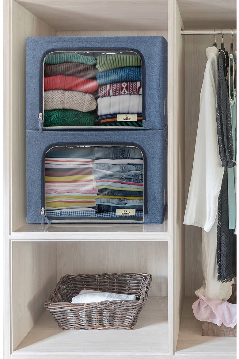 Beige Windowed Storage Box - Set of 2, Alternate, color, BLUE