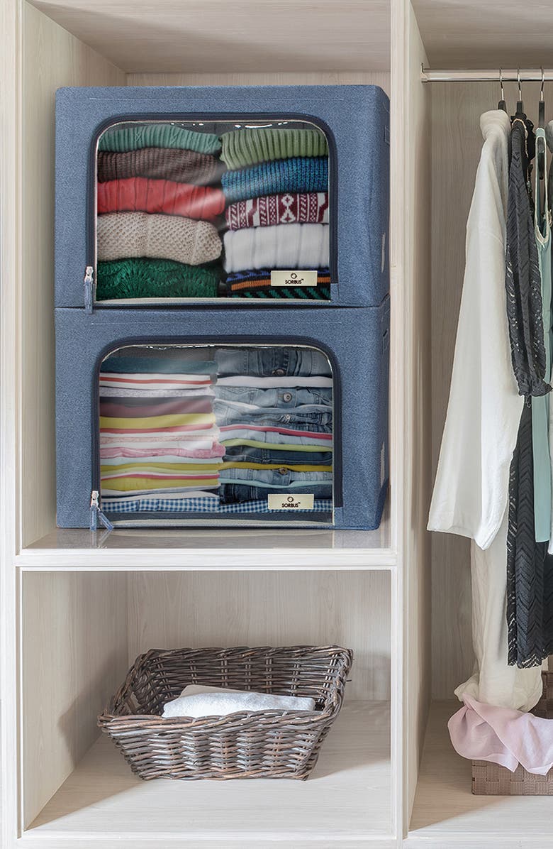 SORBUS Beige Windowed Storage Box - Set of 2, Alternate, color, Blue