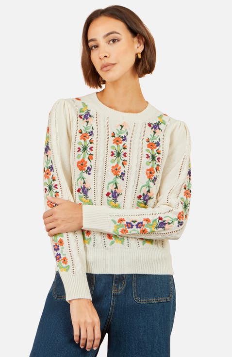 Floral Embroidery Cable Jumper