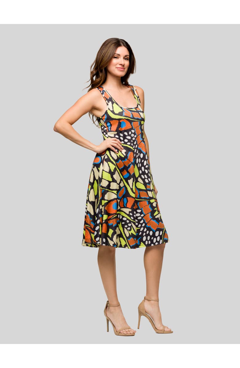 24seven Comfort Apparel Butterfly Print Sleeveless Knee Length Tank Swing Dress, Alternate, color, Orange Multi