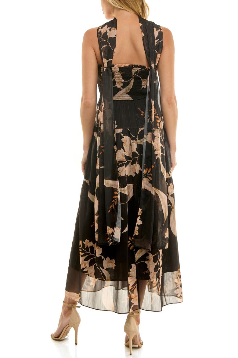 Metallic Floral Strapless Dress & Scarf Set, Alternate, color, BLACK/ TAN