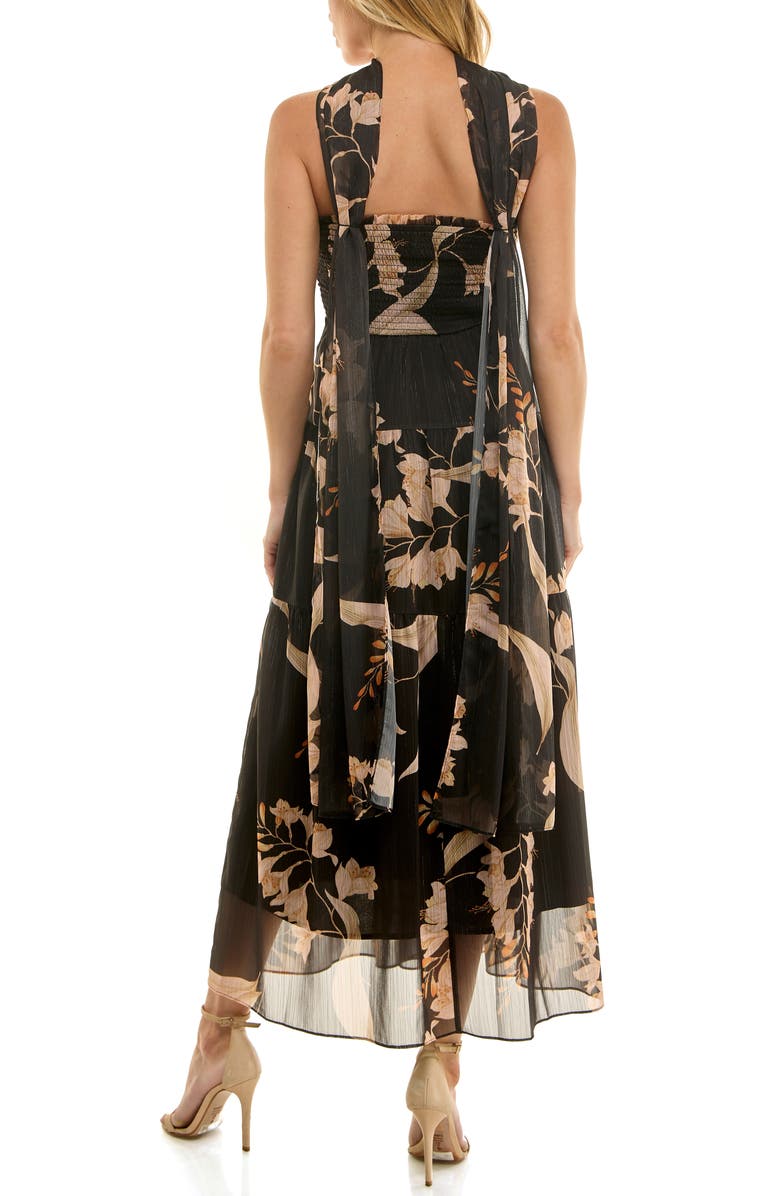 Socialite Metallic Floral Strapless Dress & Scarf Set, Alternate, color, Black/ Tan