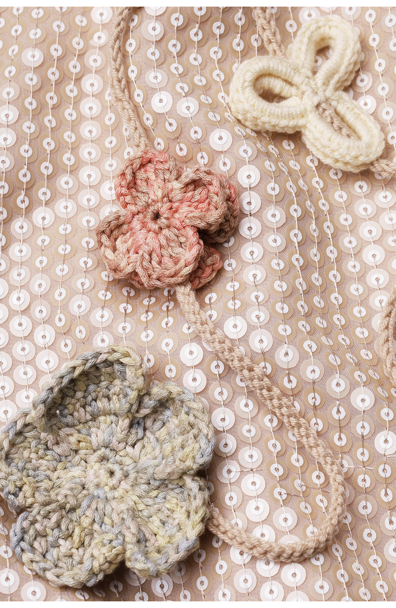 Malva Florea Sleeveless Sequin Maxi Dress With Floral Tassels, Alternate, color, Beige