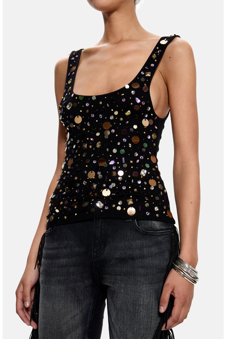 Addison Sequin Vest Top, Alternate, color, BLACK