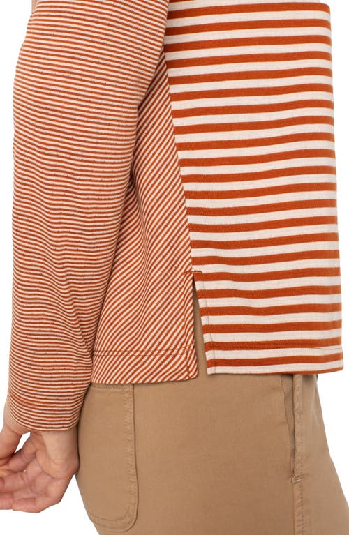 Liverpool Los Angeles Mixed Stripe Long Sleeve Double Knit Jersey Top In Brown