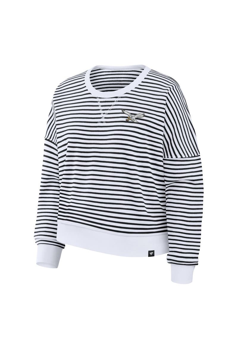 Women's Fanatics White/Black Philadelphia Eagles Striped Oversized French Terry Sweatshirt, Alternate, color, White