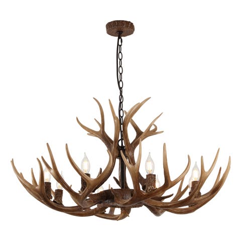 Eldora 36" 8-Light Rustic Farmhouse Adjustable Resin Antler LED Chandelier, Black
