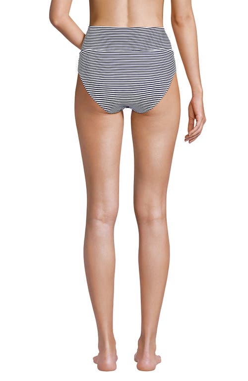 Lands' End Chlorine Resistant Pinchless High Waisted Bikini Bottoms In Deep Sea Navy Mini Stripe