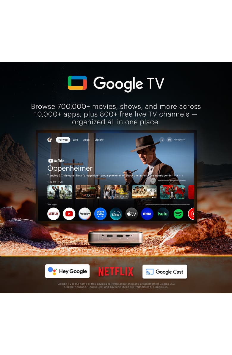 Kodak Luma 500 Pico Projector, Full HD Smart Projector w/Google TV 11.0, Bluetooth & More!, Alternate, color, Black