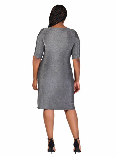 24seven Comfort Apparel Elbow Length Sleeve Shimmer Bodycon Mini Party Dress In Silver
