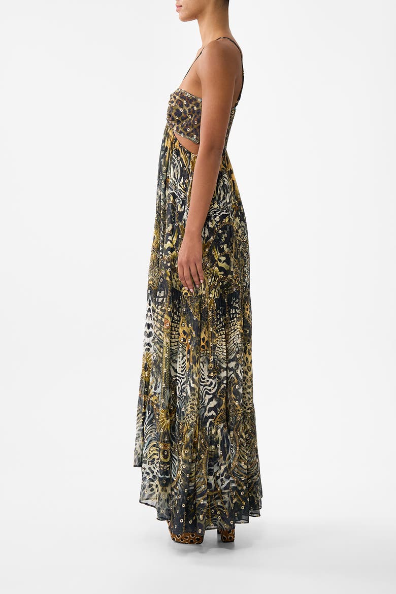 Gathered Cut Out Dress, Alternate, color, Feline Folklore