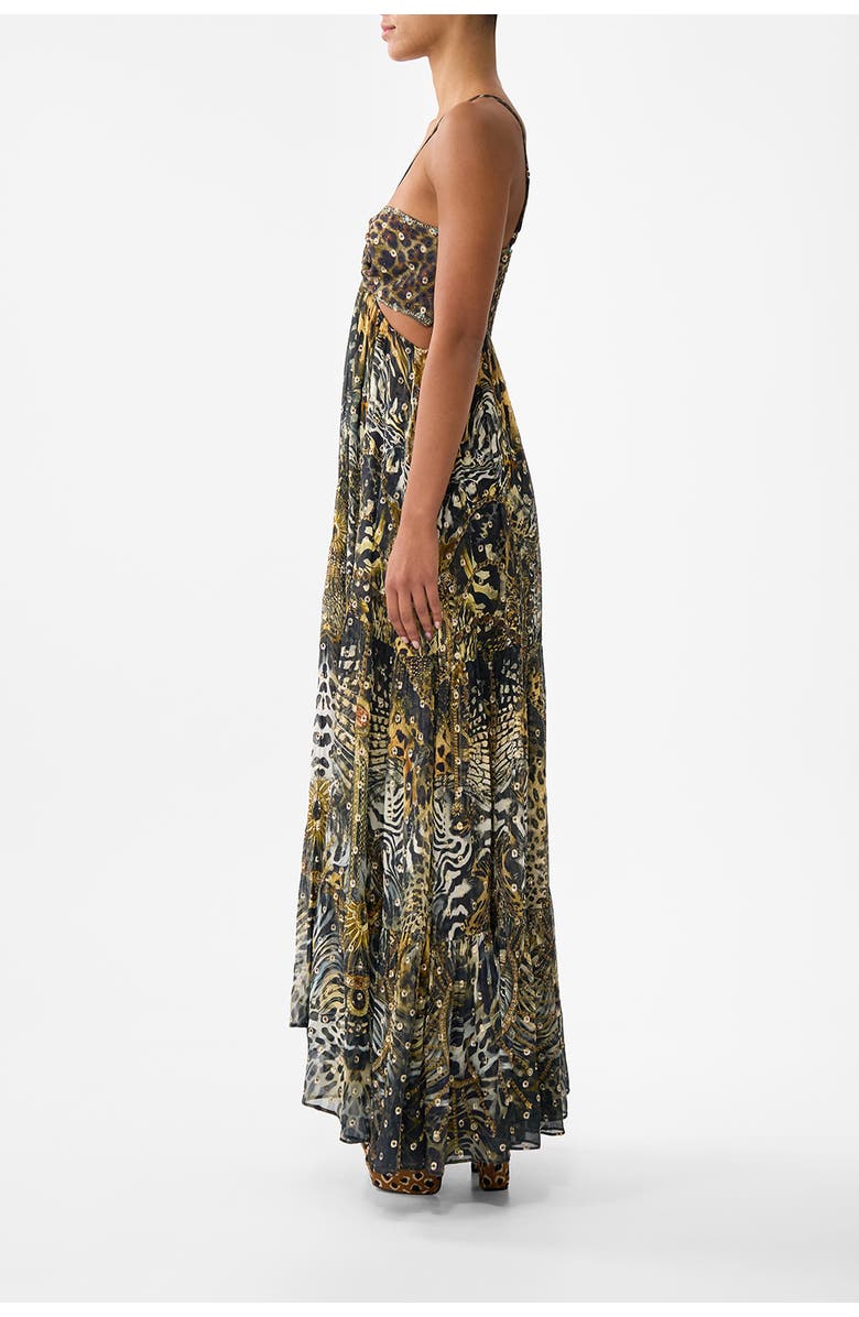 Camilla Gathered Cut Out Dress, Alternate, color, Feline Folklore