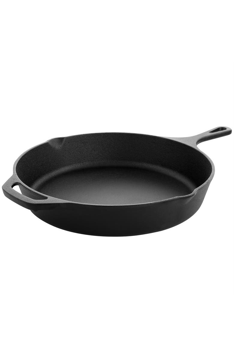 Megachef 12 Inch Round Preseasoned Cast Iron Frying Pan, Main, color, Black