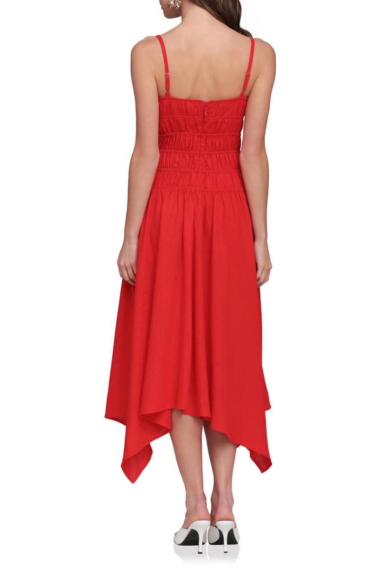 Shirred Handkerchief Midi Dress, Alternate, color, HOT RED