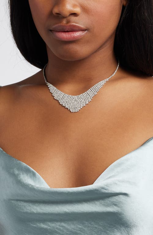 Open Edit Crystal Mesh Frontal Necklace In Clear- Rhodium