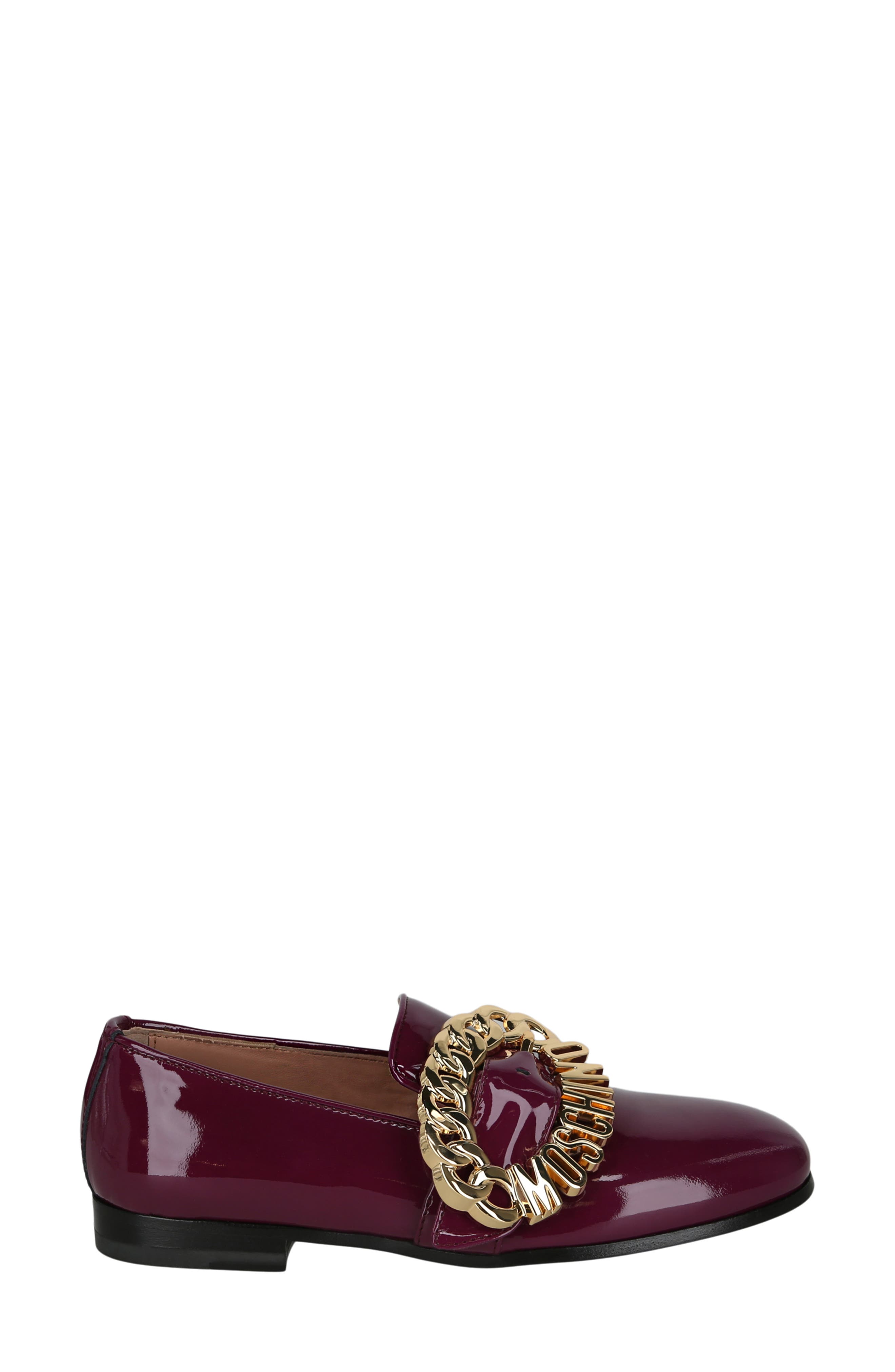 Moschino Big Buckle Patent Leather Loafer, Alternate, color, Raspberry