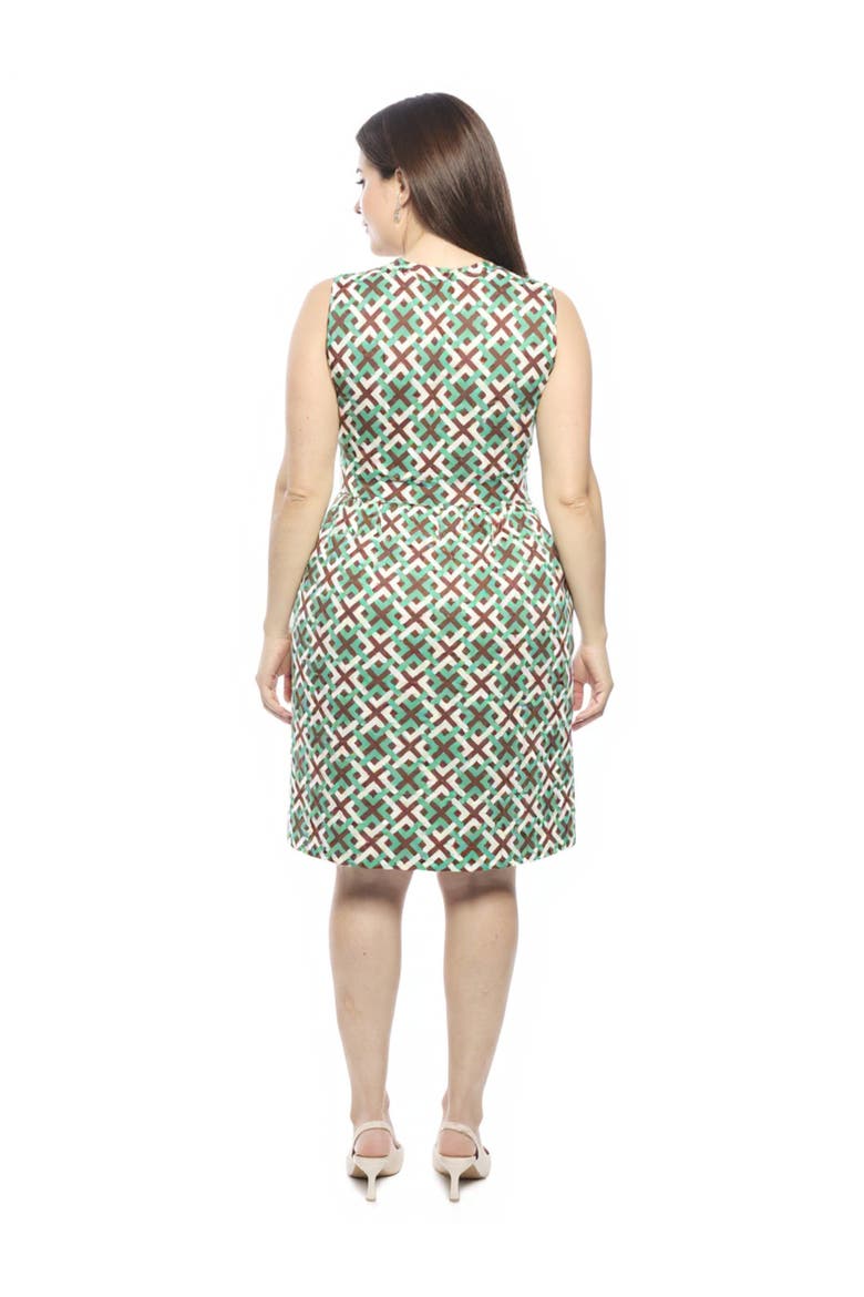 Plus Size Geometric Sleeveless Fit N Flare Knee Length A-Line Dress, Alternate, color, Green Multi