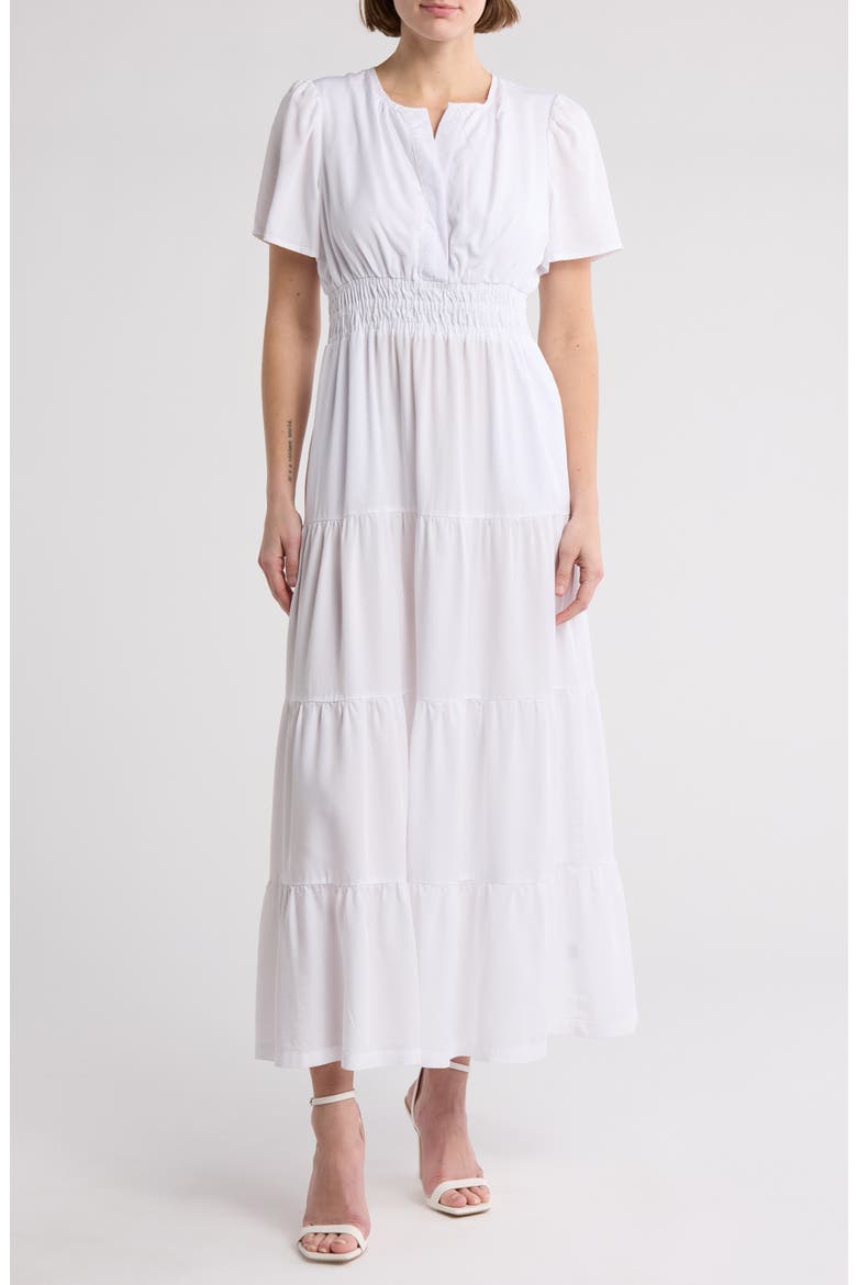 Rio Lyocell Short Sleeve Tiered Maxi Dress, Main, color, WHITE