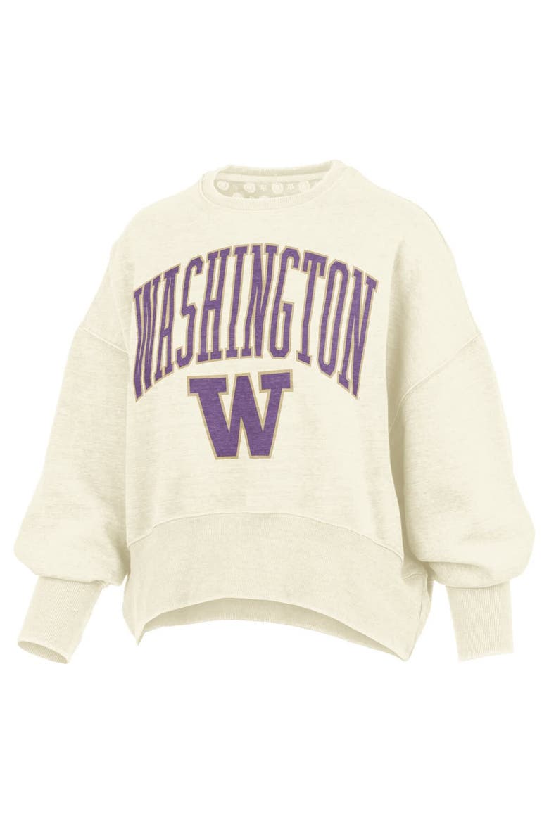 Women's Pressbox Natural Washington Huskies Oversized Waist-Length Crewneck Sweatshirt, Alternate, color, Natural