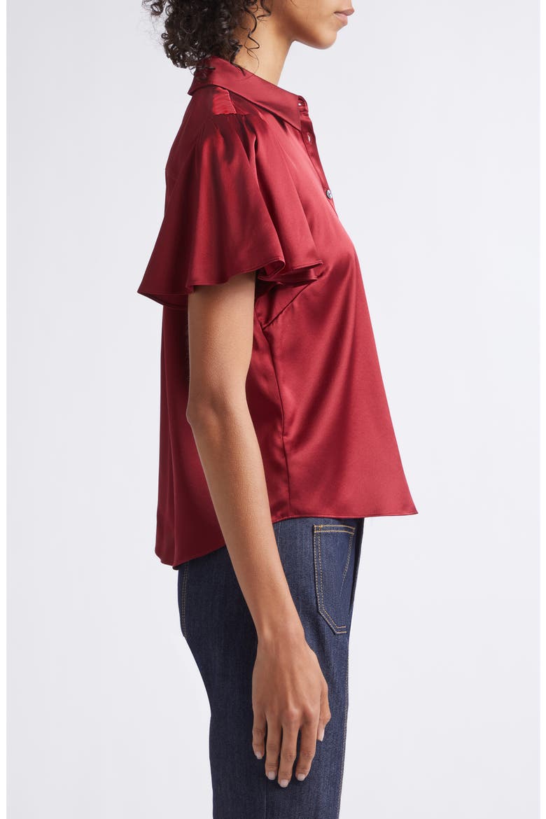 Fiona Flutter Sleeve Silk Satin Button-Up Shirt, Alternate, color, BERRYWINE