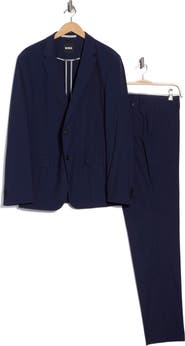 BOSS Huge Slim Fit Navy Stretch Wool Blend Suit