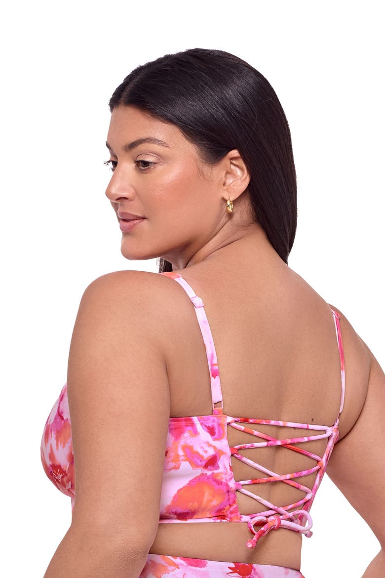 Supportive and Sculpting Square Neck Lace Back Midkini Swimsuit Top, Alternate, color, Pink Riviera Floral