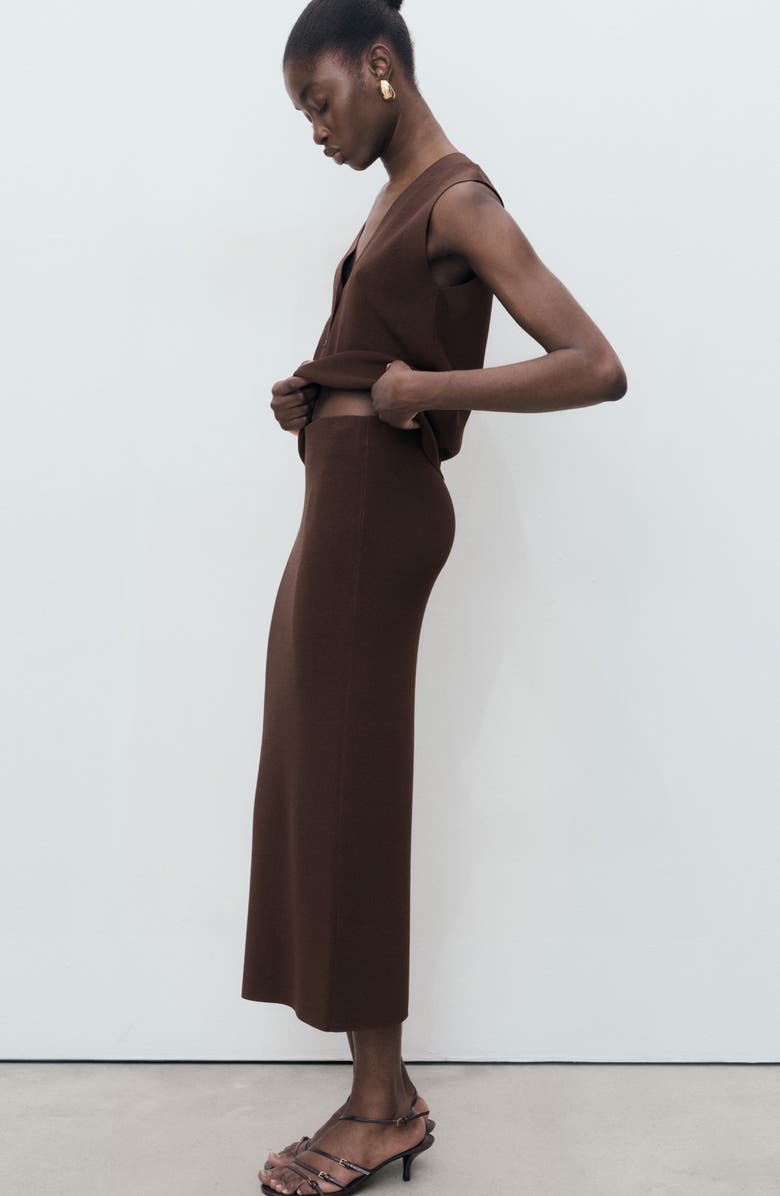 MANGO Knit Midi Skirt, Alternate, color, Chocolate