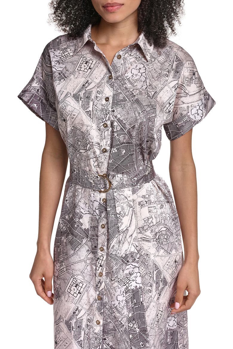 Scarf Print Twill Midi Shirtdress, Alternate, color, BIRCH ESPRESSO