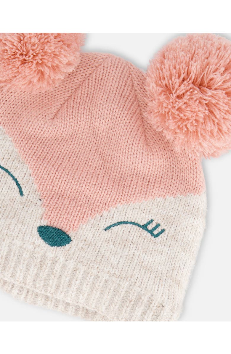 Deux par Deux Baby Girl's Knit Hat With Ears Light Pink Deer Face, Alternate, color,