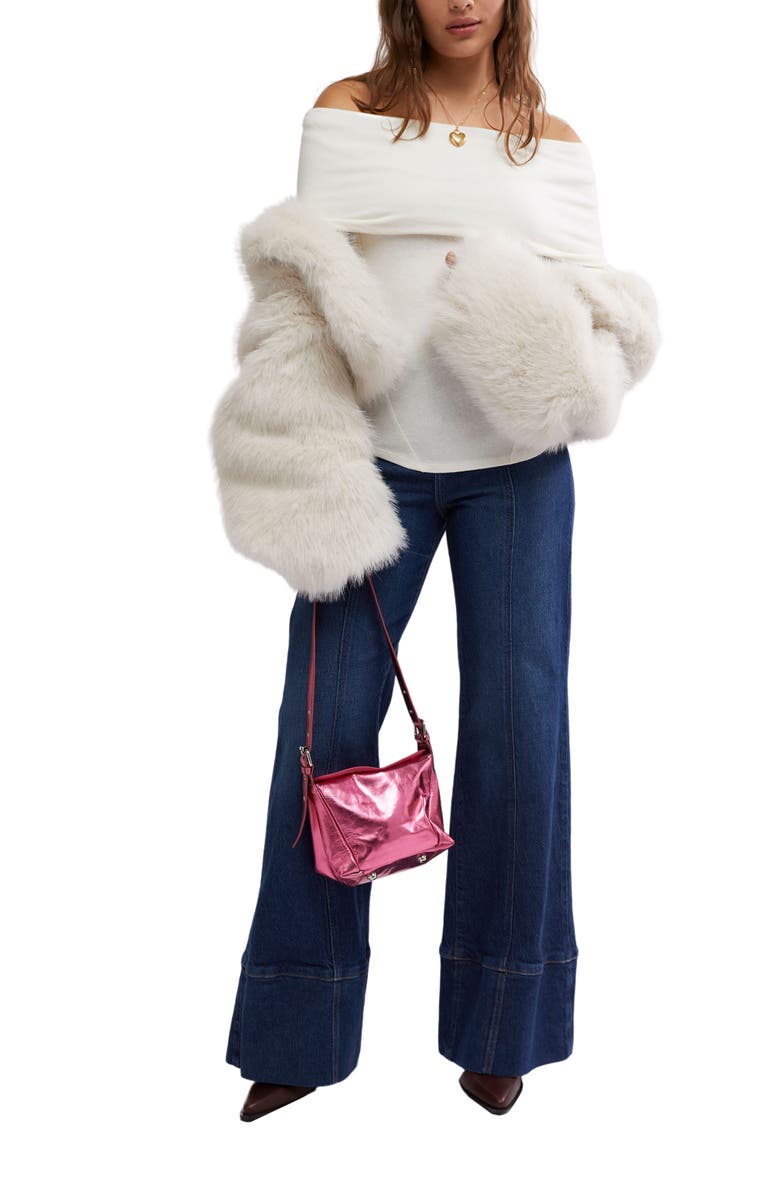 Free People Iris Off the Shoulder Long Sleeve Cotton Blend Knit Top, Alternate, color, Ivory