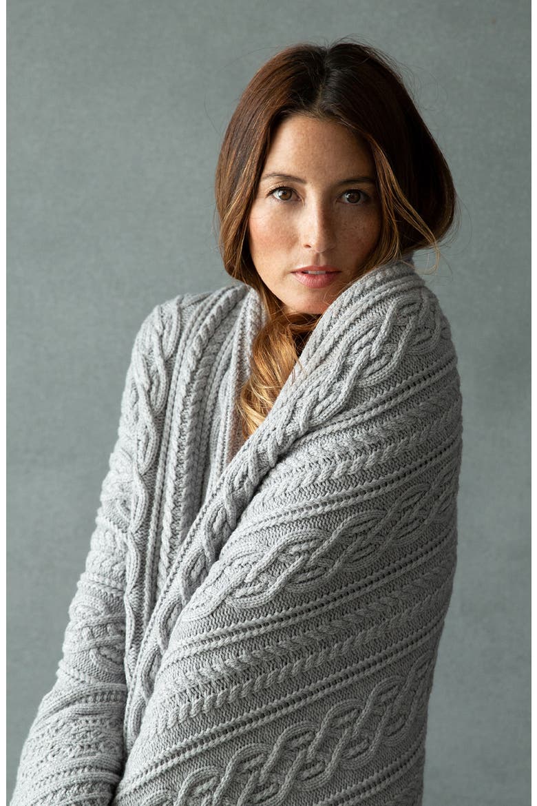 Crystal Cable Knit Throw Blanket, Alternate, color, SILVER