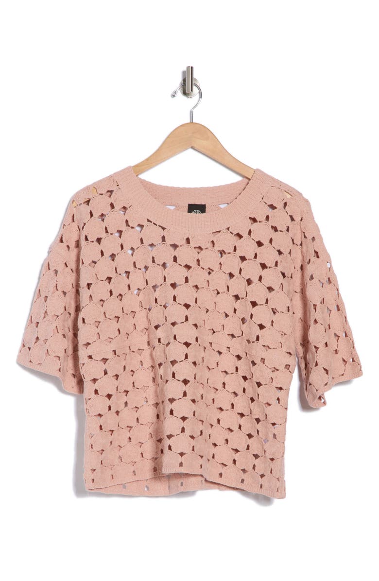 Bobeau Floral Crochet Short Sleeve Top, Alternate, color, Vintage Rose