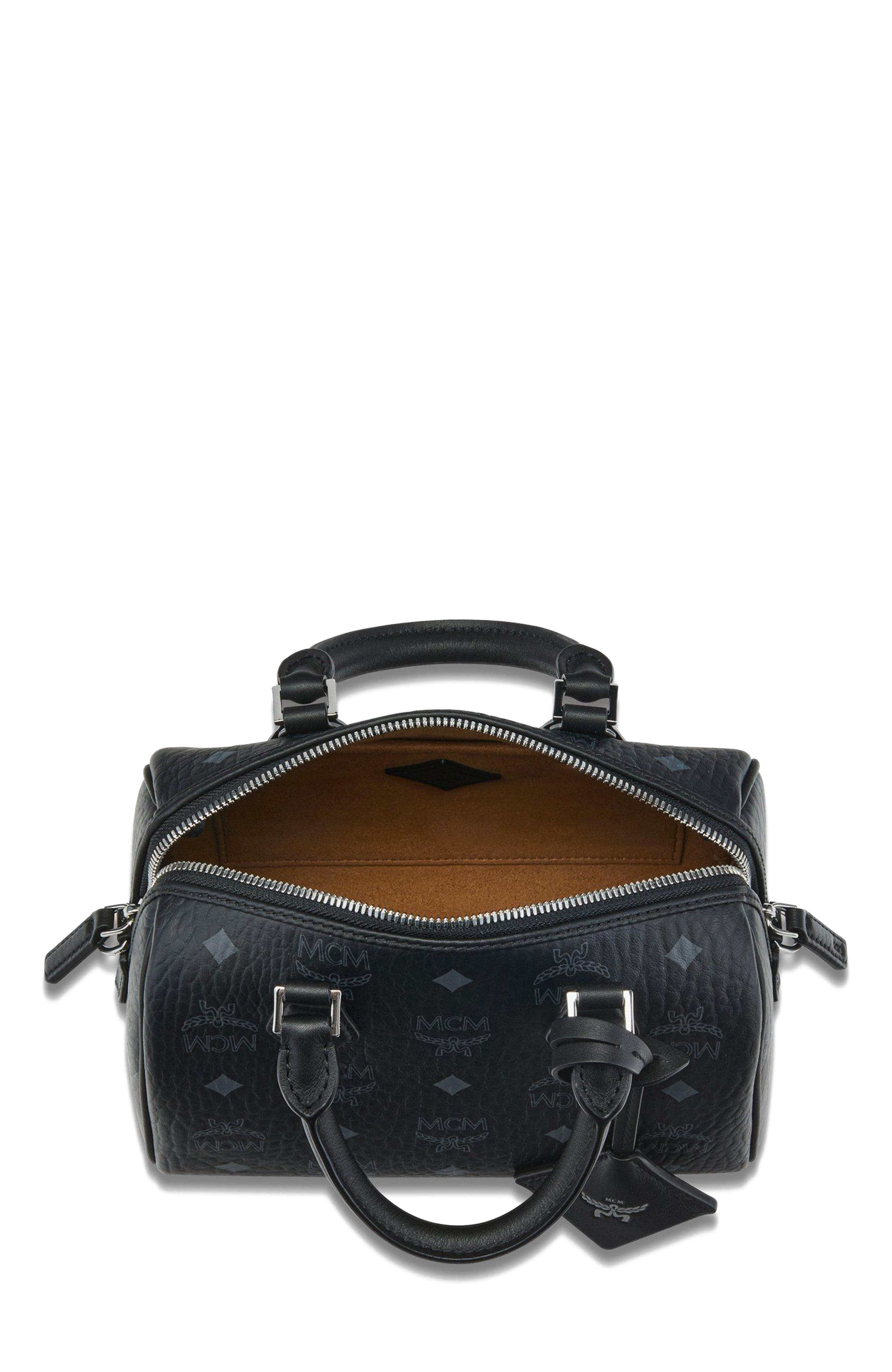 MCM Small Ella Boston Bag in Visetos, Alternate, color, Black