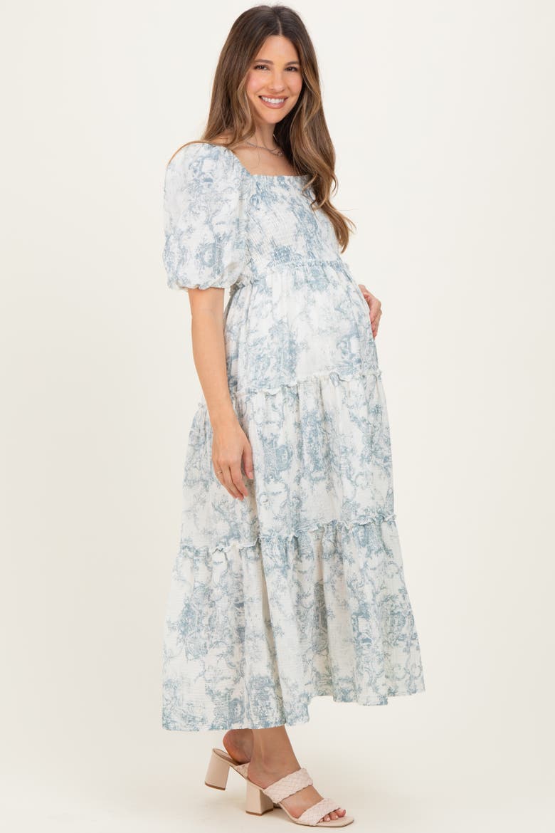 Vintage Floral Puff Sleeve Tiered Maxi Dress, Alternate, color, Blue
