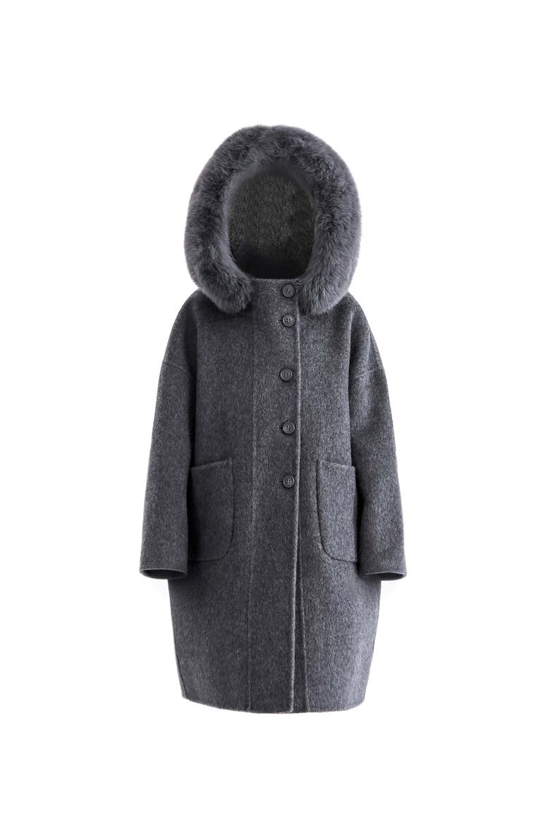 Wool Coat with Faux Fur Hood, Alternate, color, Grey