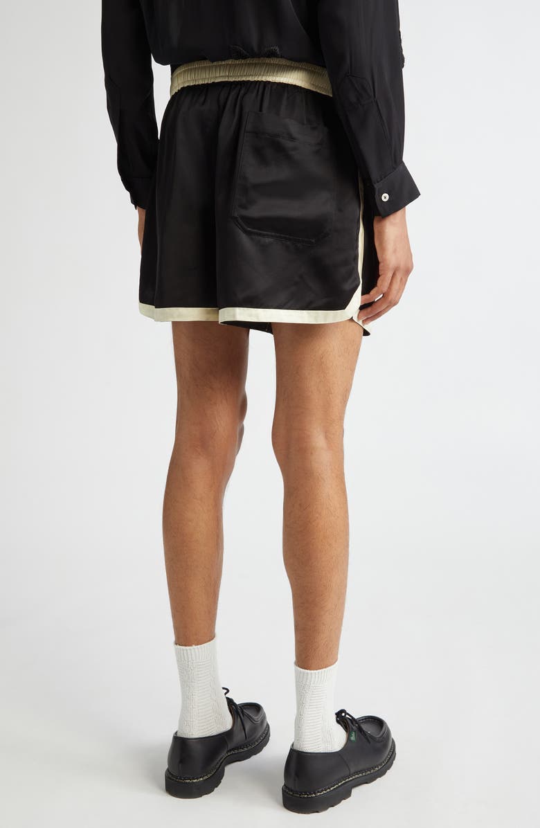 Bode Satin Gym Shorts, Alternate, color, Black Cream