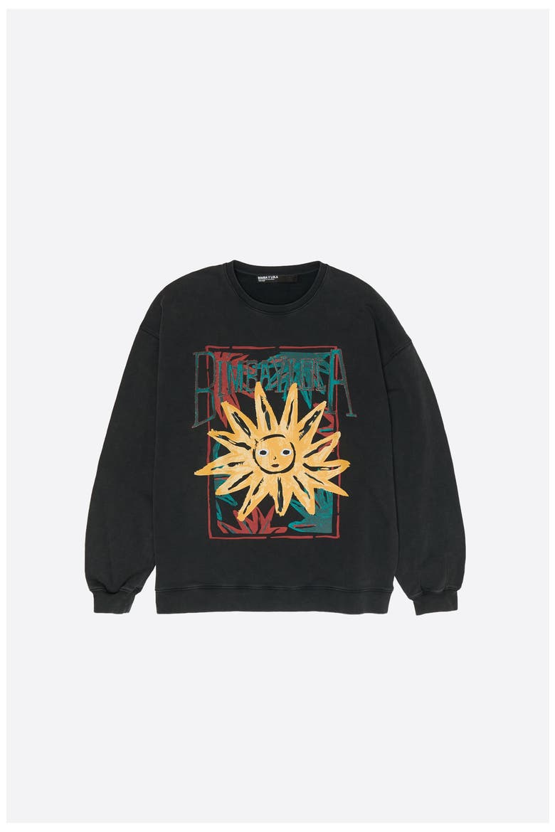 Toweling Sun Logo Sweatshirt, Main, color, WASHED BLACK