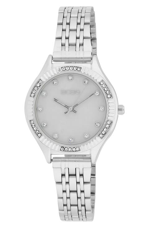 Fluted Mother-of-Pearl & Crystal Bracelet Watch, 33mm