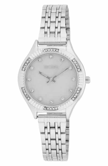 BCBG Fluted Mother-of-Pearl & Crystal Bracelet Watch, 33mm