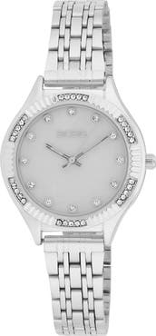 BCBG Fluted Mother-of-Pearl & Crystal Bracelet Watch, 33mm