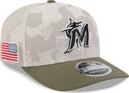 New Era Men's New Era Light Beige/Olive Miami Marlins 2025 Armed Forces Day 9SEVENTY Stretch-Snap Hat