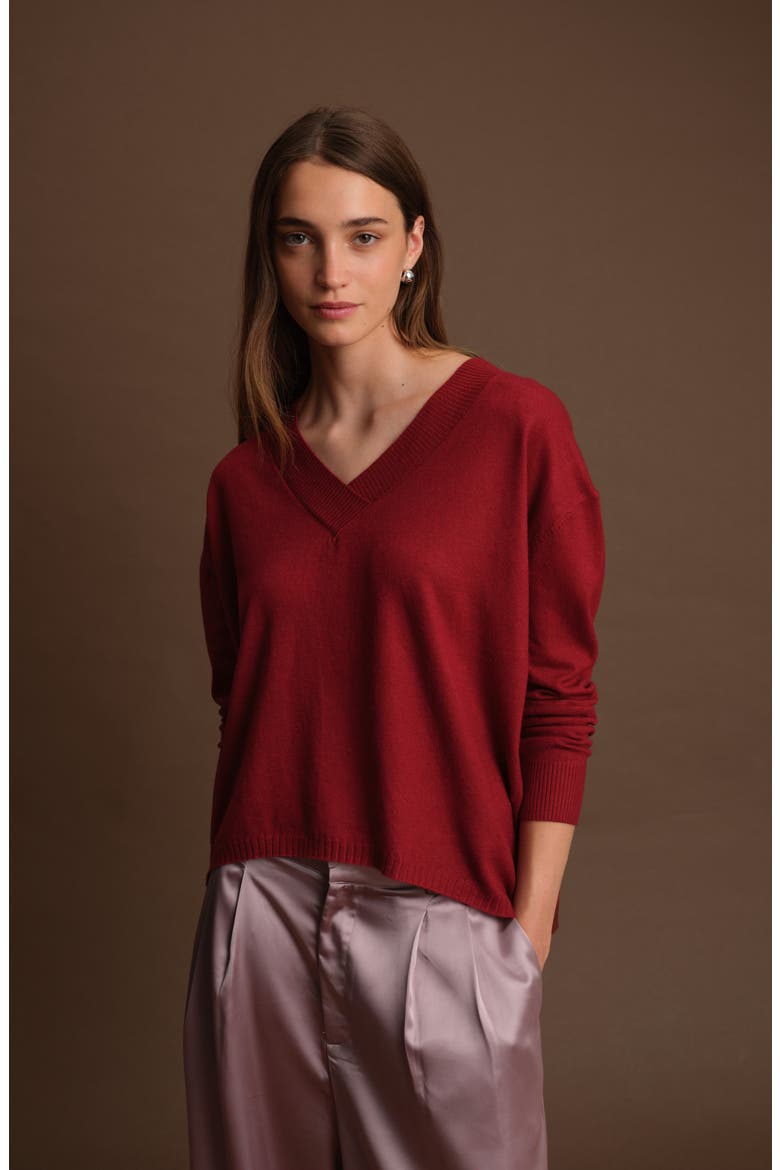 Betula V-Neck Sweater, Alternate, color, MALBEC