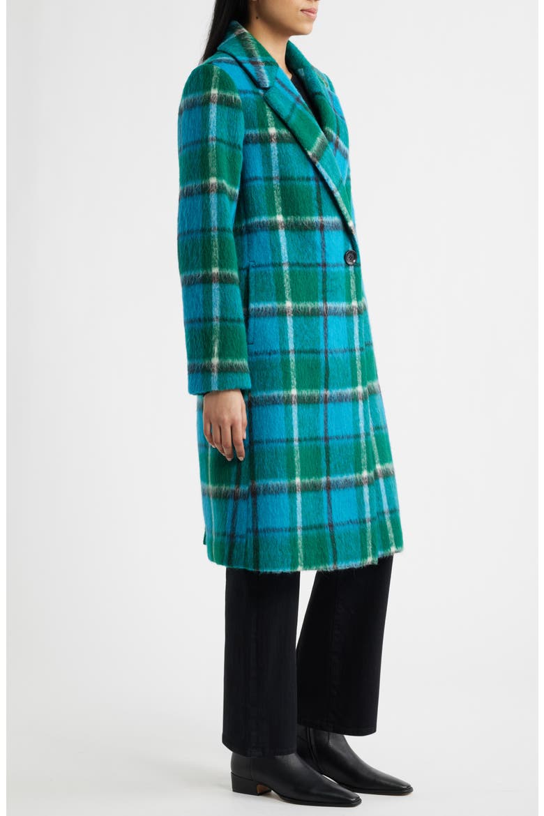 Brushed Plaid Coat, Alternate, color, TEAL PLAID